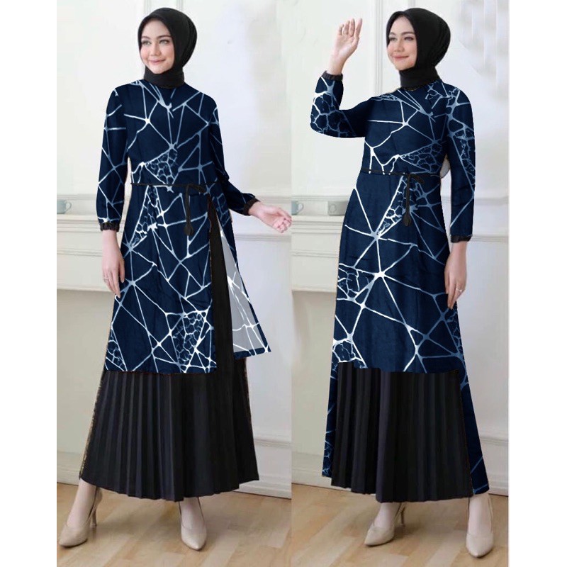 GAMIS MUSLIM PLISKET MOTIP/ SETROK/ FASHION MUSLIM