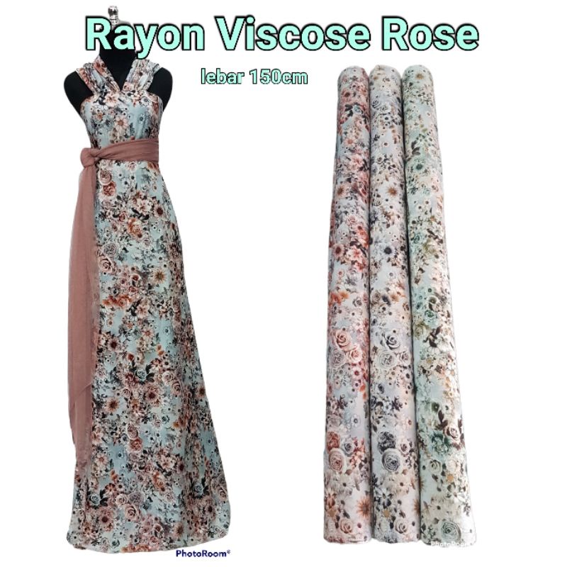 Bahan Kain Rayon Viscose Motif Bunga Rose 02 rayon kembang mawar halus lembut murah meteran