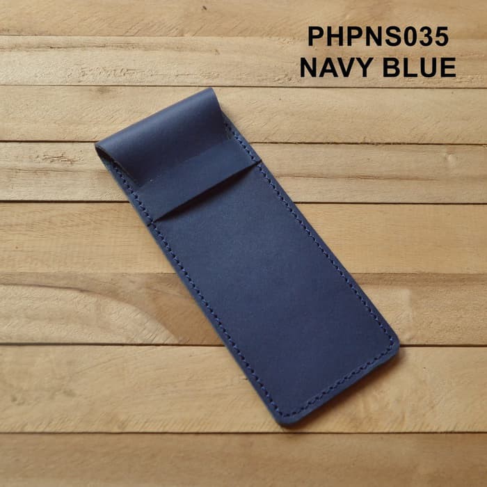 tempat pensil kulit kulit asli warna navi blue pencil case - PHPNS035