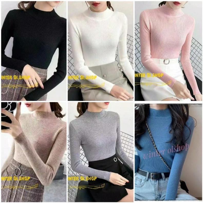 Ada Size Jumbo - Baju Rajut Turtle Kneck Wanita Lembut Import / Manset Rajut