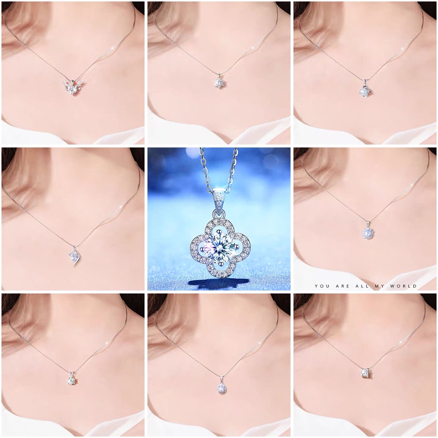 925 Moissanite Kalung Liontin Sederhana Kalung Liontin 1 Karat Klavikula Rantai Hadiah Ulang Tahun Wanita