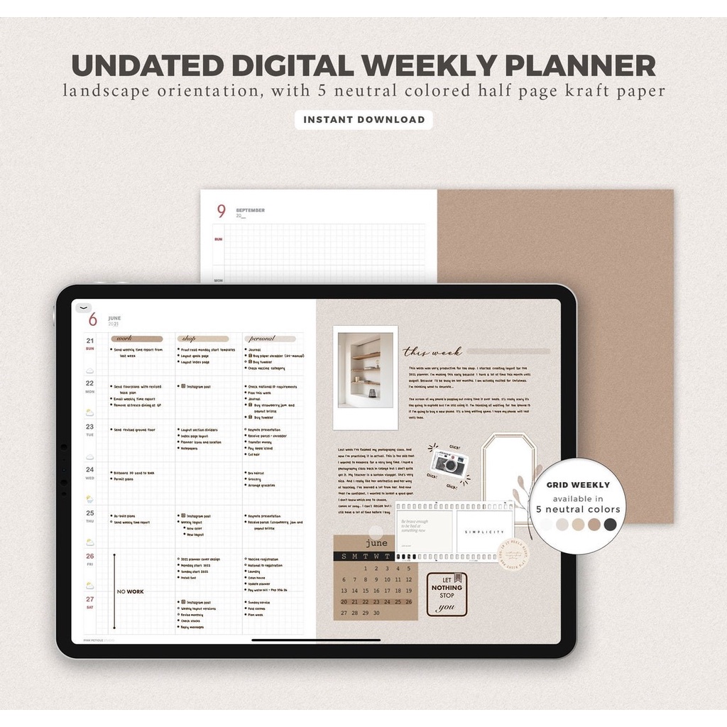 Digital Journal &amp; Planner - Hobonichi LookALike Weekly Landscape for Goodnotes, Notability, Xodo