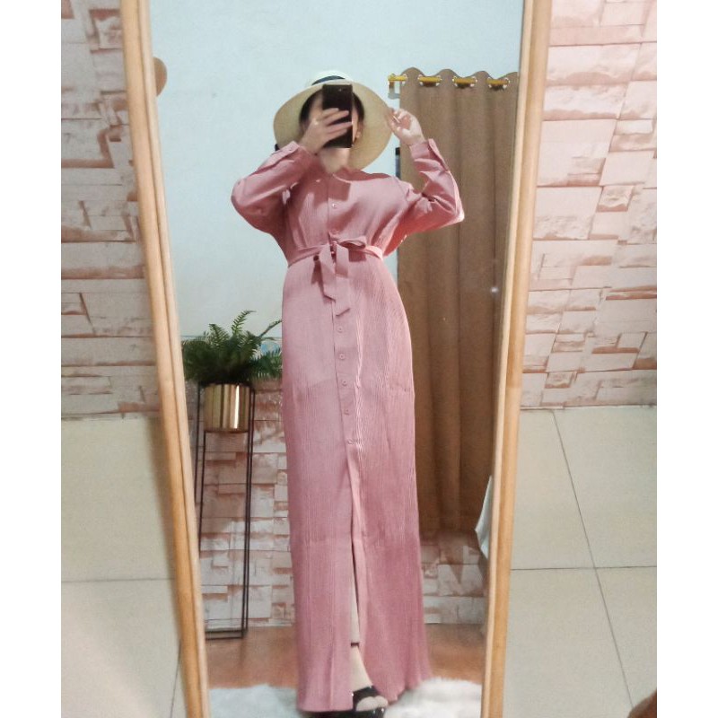 ORii  Sella Dres BKK Premium Plisket Import Bangkok, Loose Dress Gamis Simple Pleats Color Solid