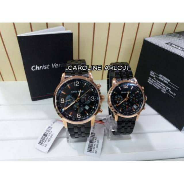JAM TANGAN COUPLE CHRIST VERRA CV75018G-18 BLK GARANSI RESMI INDO