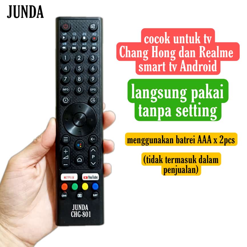 REMOTE REMOT LED JUNDA 801 COCOK DI CHANGHONG REALME SMART TV ANDROID
