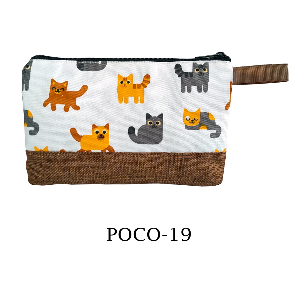 POUCH KANVAS KOMBINASI BAHAN TEBAL BISA UNTUK SOUVENIR 26x17 MOTIF POCO-19
