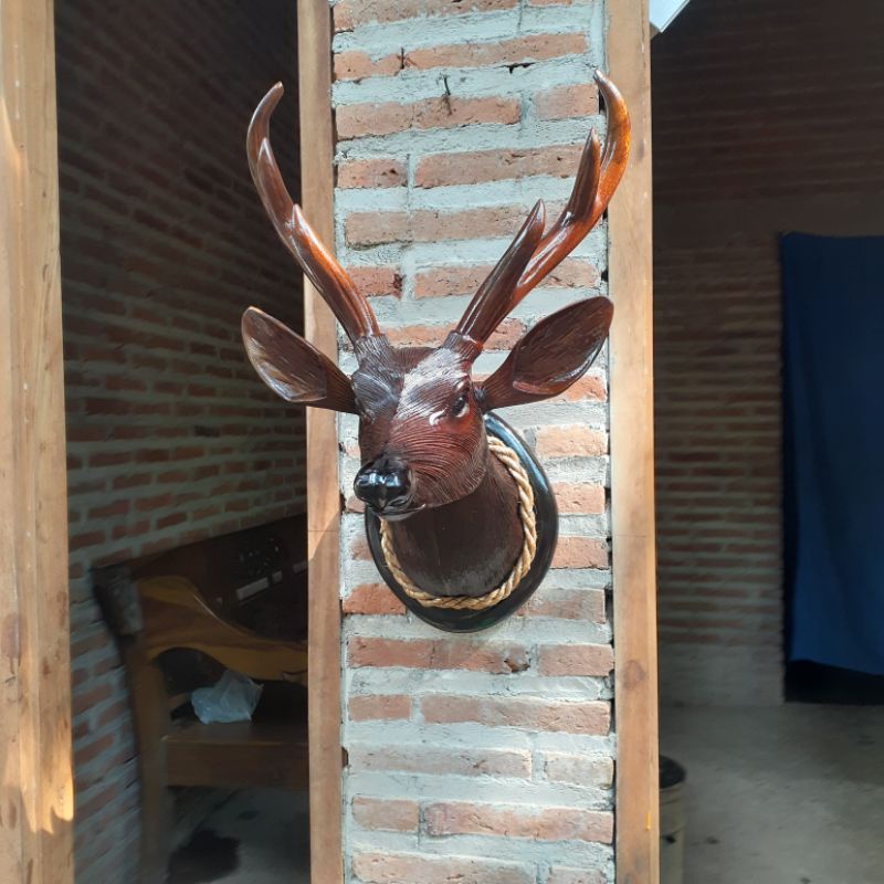 HIASAN DINDING PATUNG RUSA KAYU BERKUALITAS