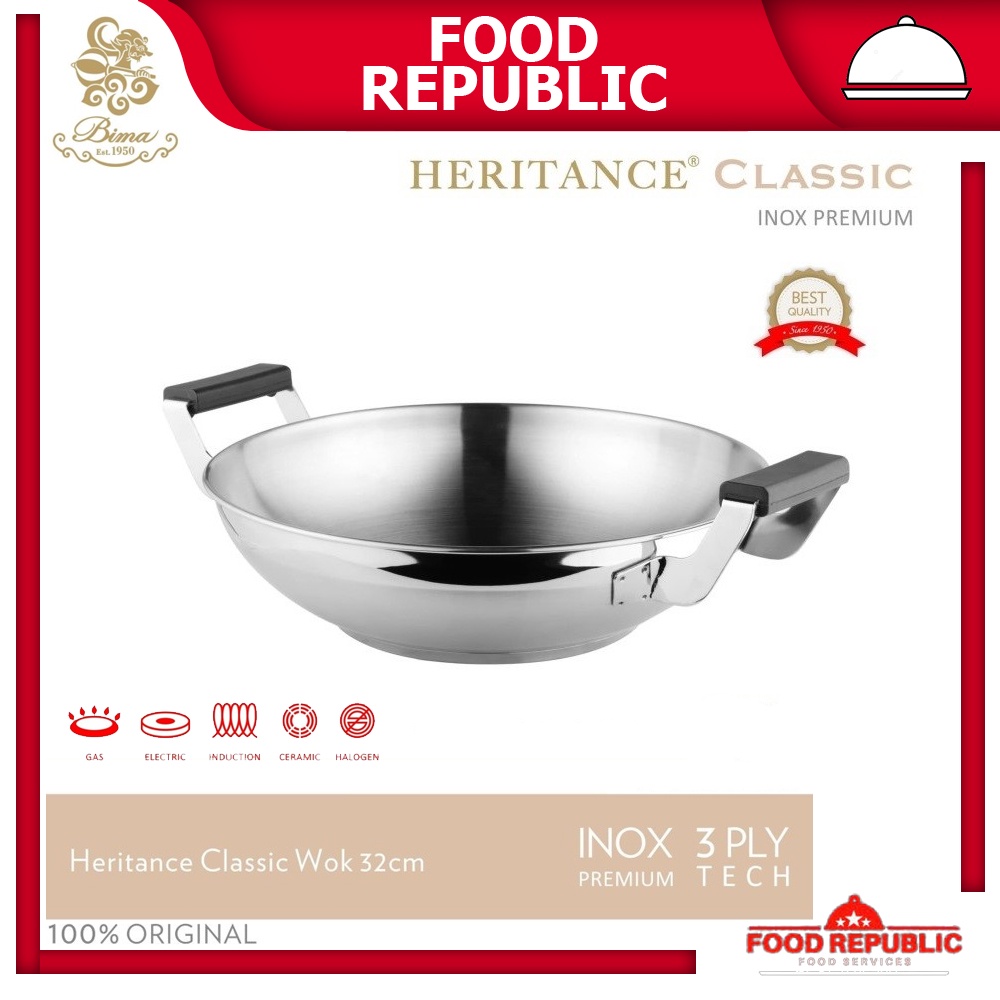 WAJAN BIMA 32 CM STAINLESS WOK HERITANCE CLASSIC BP120932B INOX 3 PLY