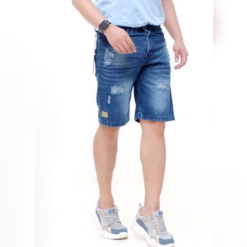 Celana pendek pria jeans sobek cowok distro