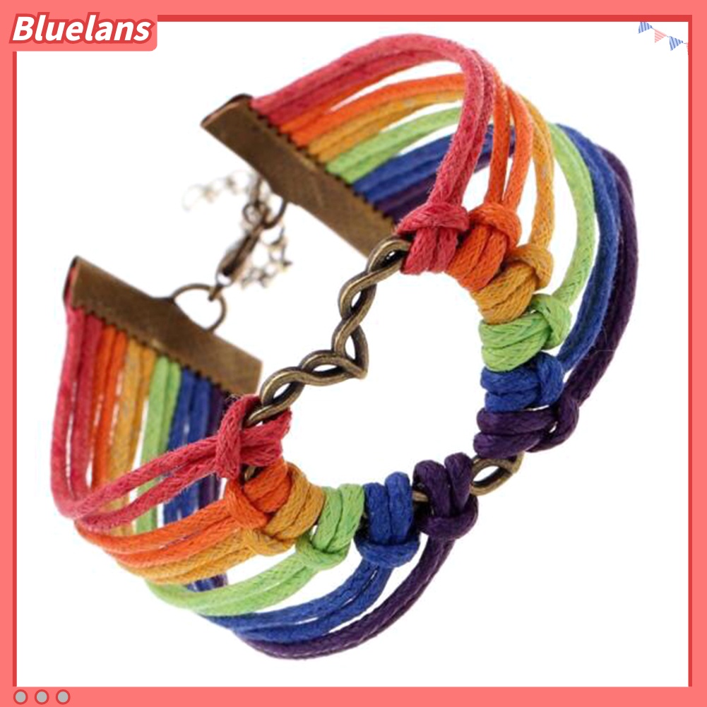 Bluelans Gay Pride Heart Charm Multilayer Rainbow Rope Bracelet Bangle Lesbian Jewelry