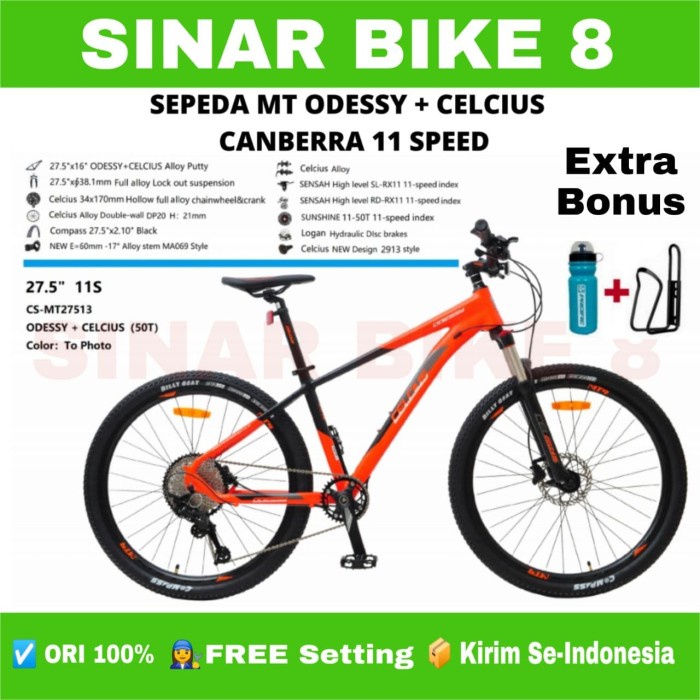 Sepeda Gunung Ukuran 27.5 Inch MTB CELCIUS ODESSY CANBERRA Alloy 11 Speed