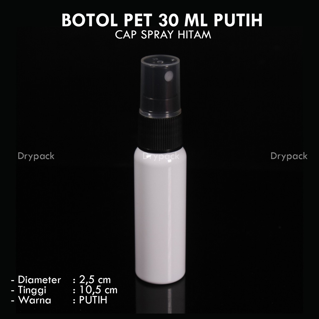 Botol Spray 30 ml putih tutup Hitam