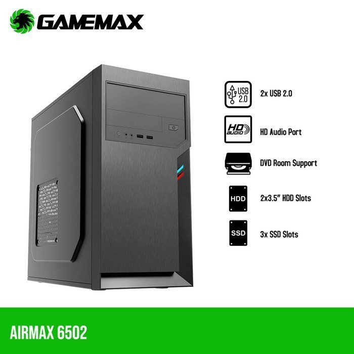 Gamemax Airmax 6502 Black Include Psu 500W - Micro ATX Pc Case