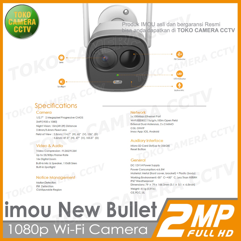 IMOU NEW BULLET 2MP CCTV WIFI KAMERA IP CAMERA WIRELESS OUTDOOR