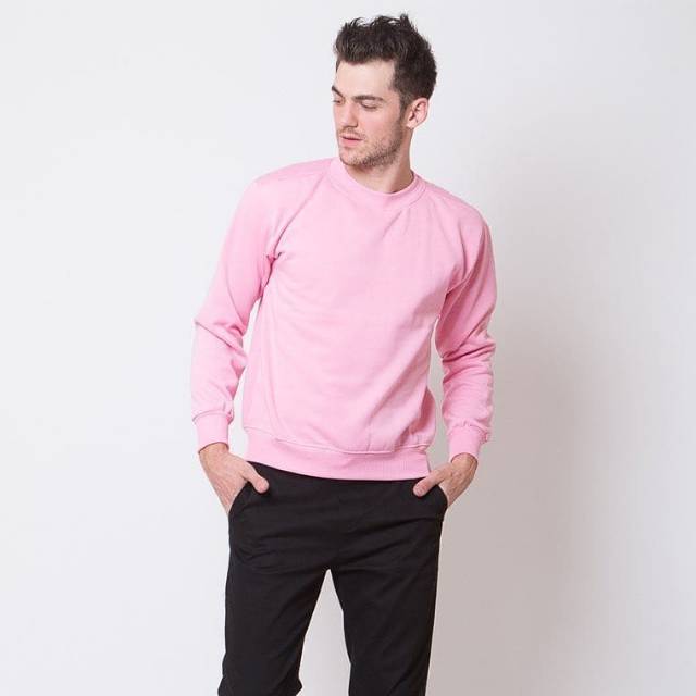 SWEATER_ID Sweater Polos Crewneck Pink Baby Pria Wanita Fleece Tebal Premium