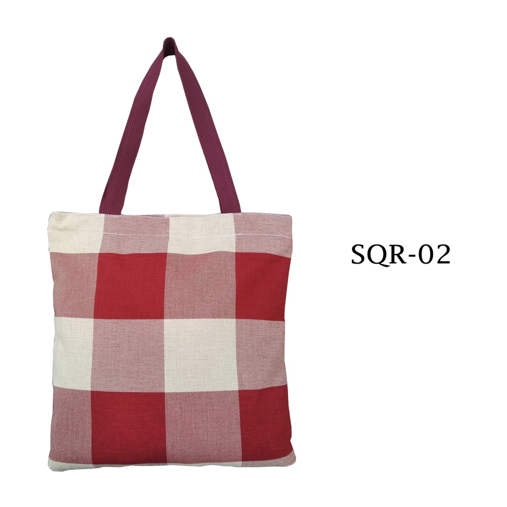 TOTEBAG KANVAS DENGAN RITSLETING KUAT DAN TRENDY / TAS TOTE BAG MOTIF SQUARE SQR-02