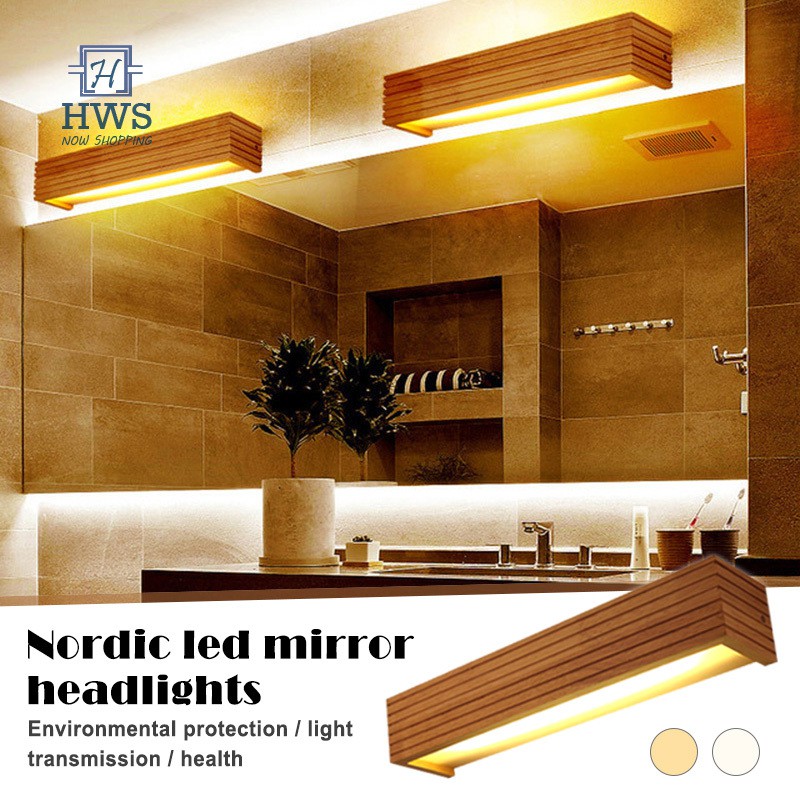 Wooden Led Light Mirror Front Wall Lamp Vanity Light For Bathroom Bedroom Home Shopee Indonesia