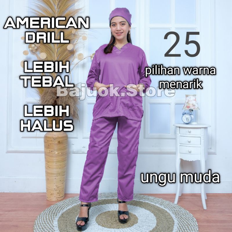 baju ok lengan panjang/baju jaga lengan pendek/baju scrub dokter/baju om lengan pendek american drill perawat rumah sakit baju ok joger laboratorium seragam dokter