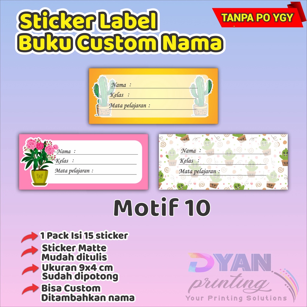 15 PCS STICKER LABEL BUKU BISA CUSTOM NAMA