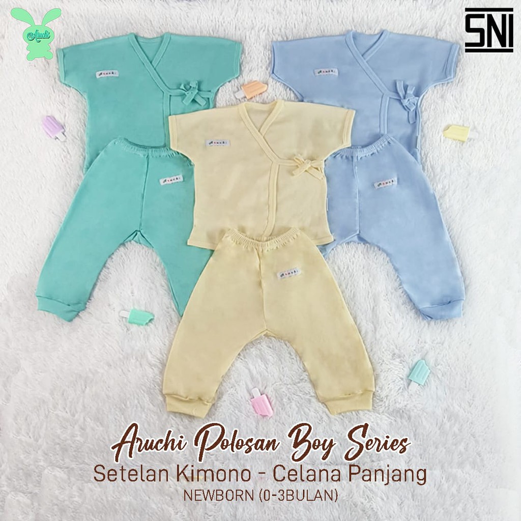 ARUCHI KIMONO POLOS / ARUCHI KIMONO BORDIR WARNA SETELAN BAYI NEWBORN SETELAN PIYAMA BAYI