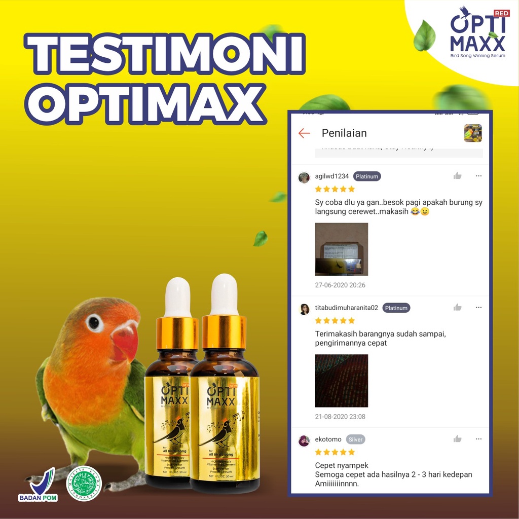 Optimaxx Bird Song Winning Serum Multivitamin Suplemen Vitamin Serum Penggacor Gacor Suara Burung Lomba Lovebird Murai Batu Kenari Cucak Ijo Love Bird Jalak Suren Isi 30ml