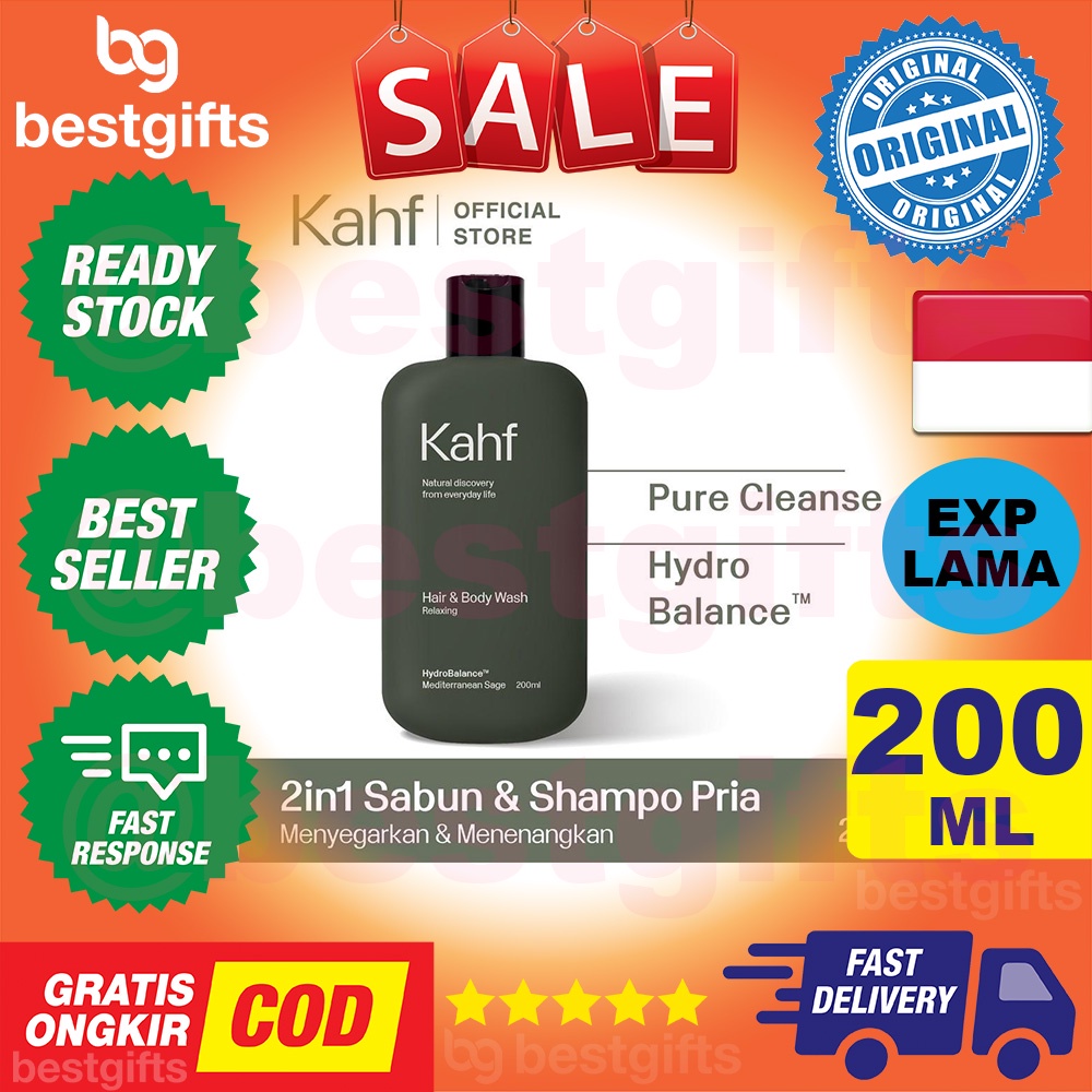 KAHF RELAXING HAIR BODY WASH SABUN MANDI SHAMPOO SHAMPO SAMPO PRIA KULIT LAKI LEMBAB HALUS 200 ML