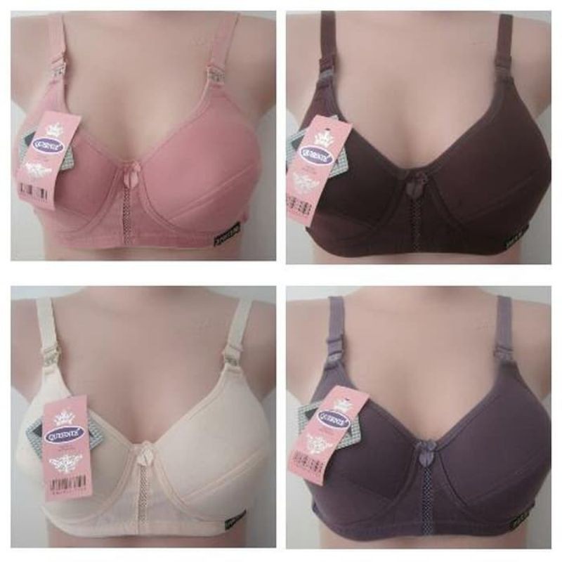 Bra sport wanita bh sport wanita bh ibu tanpa kawat katun serap keringat tanpa busa tipis kait 2 bra quenie