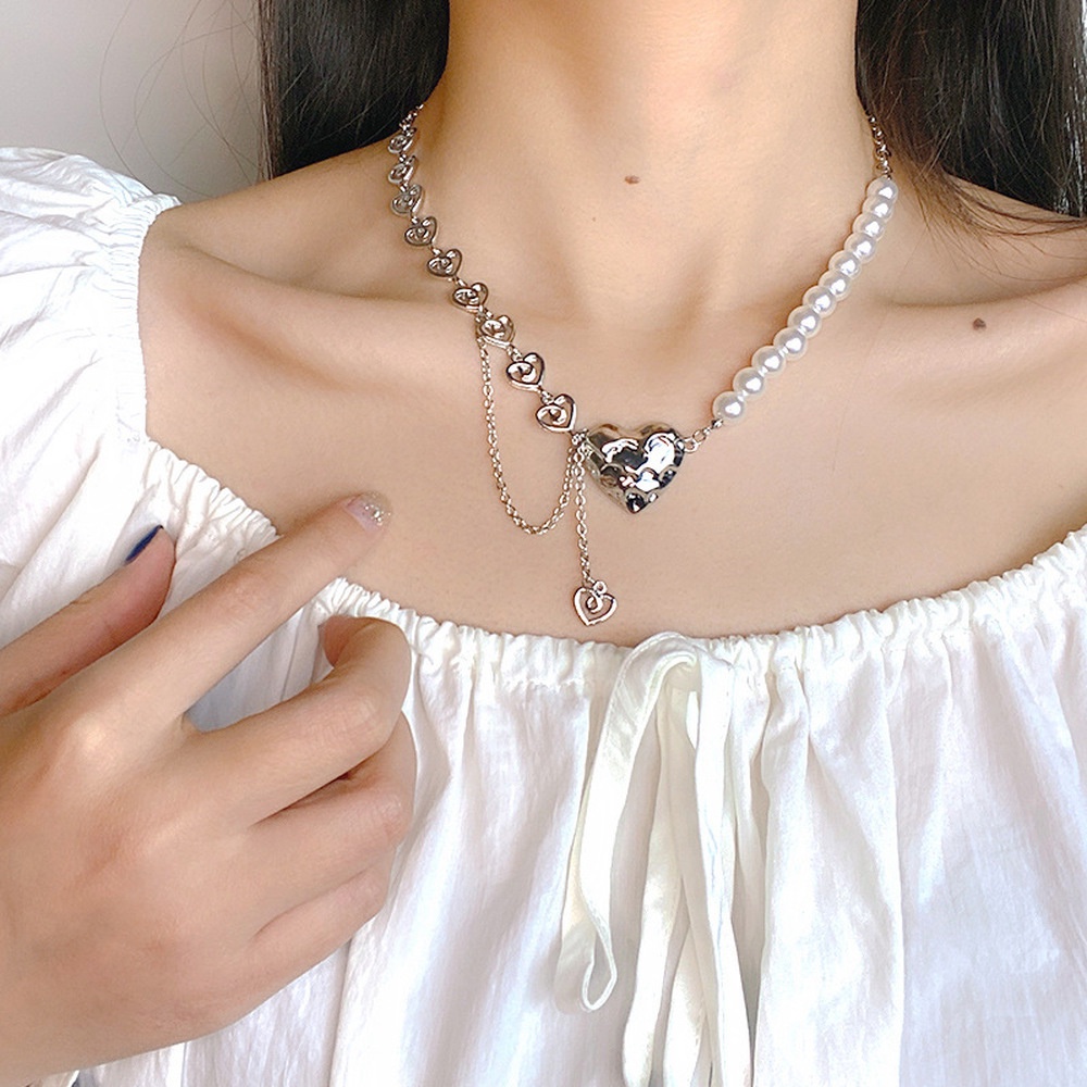 Summer Love Pearl Stitching Necklaces Female Hip Hop Punk Necklace Clavicle Chain Summer