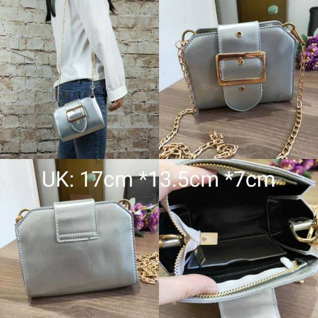 Tas wanita selempang import murah warna silver putih kulit sintetis free ongkir