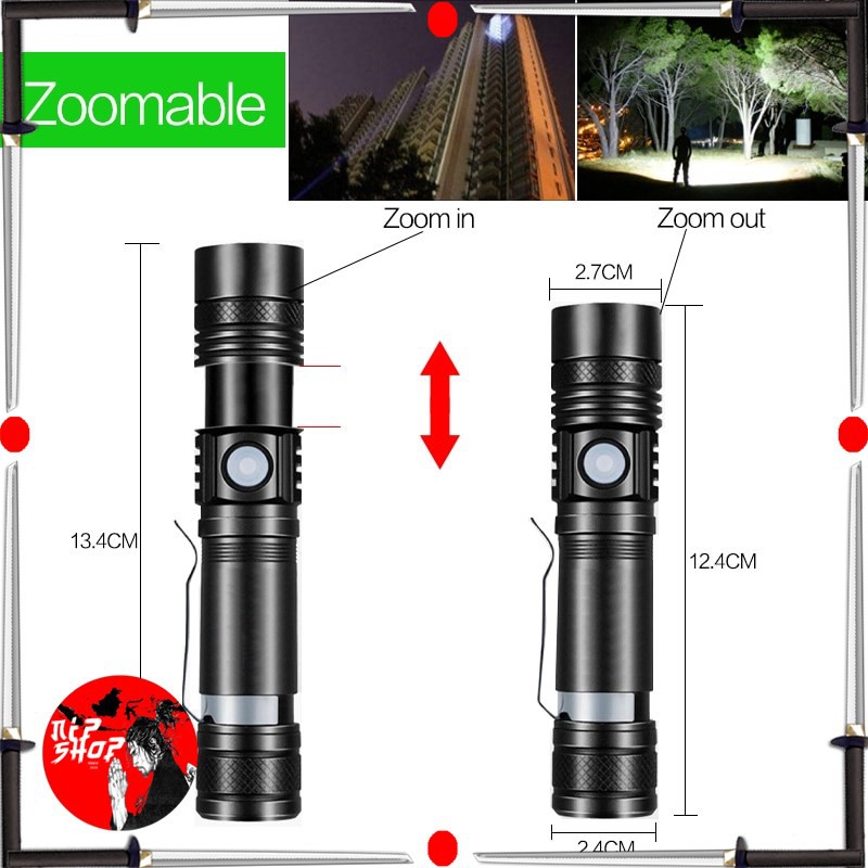 Pocketman Senter LED USB Rechargeable XML-T6 6200 Lumens 10W