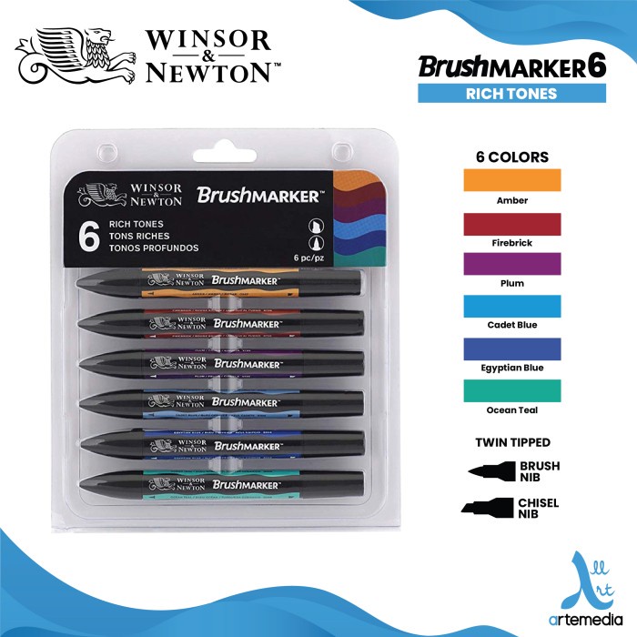 

DISKON- BISA COD Brush Marker Winsor & Newton Promarker Brush Pen Set 6 Dual Point - RICH TONES