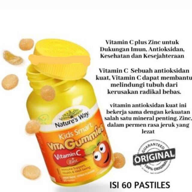 natures way kids smart vitamin dan zinc 60gummy/Vitamin gummy anak Nature's way/vitamin c anak/gummy