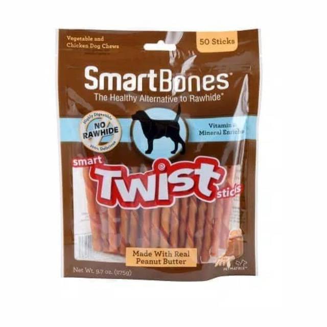 Smartbones twist stick isi 50 peanut butter. Dog food snack. Makanan cemilan anjing kunyah