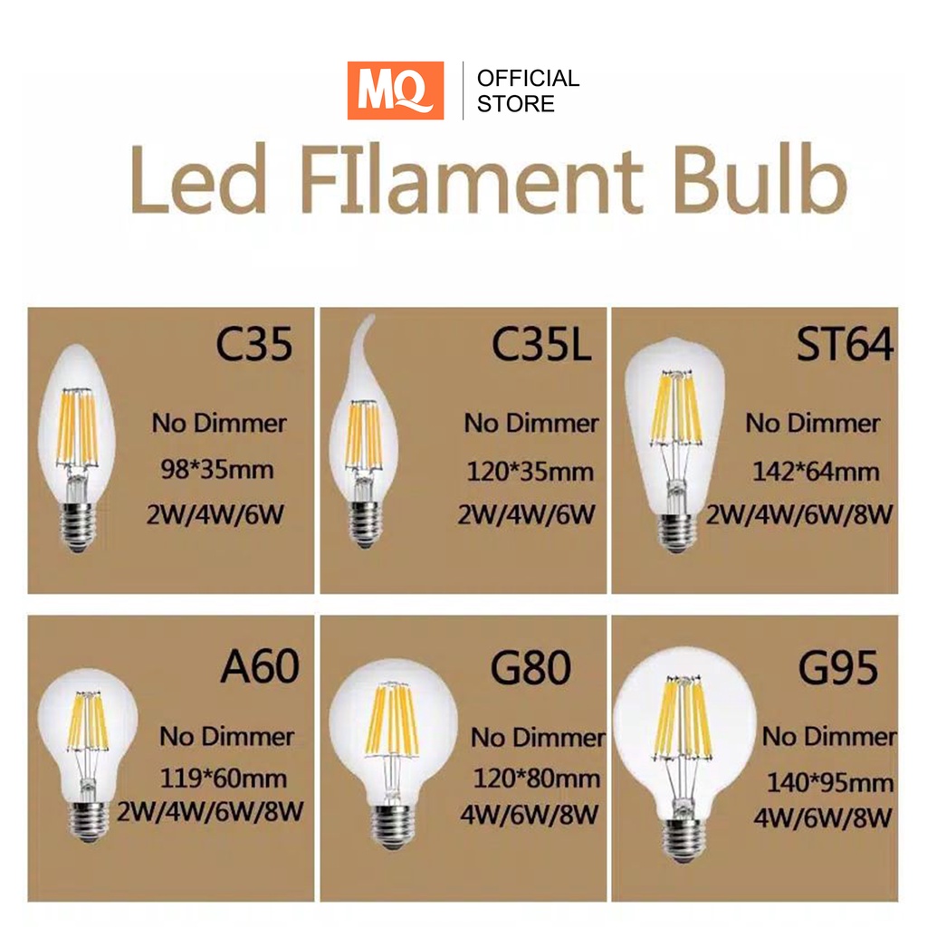 MQ Lampu Bulb LED Filamen Edison Vintage  ST64 4Watt/6Watt TEA/Claer Fiting E27 Bohlam led filamen