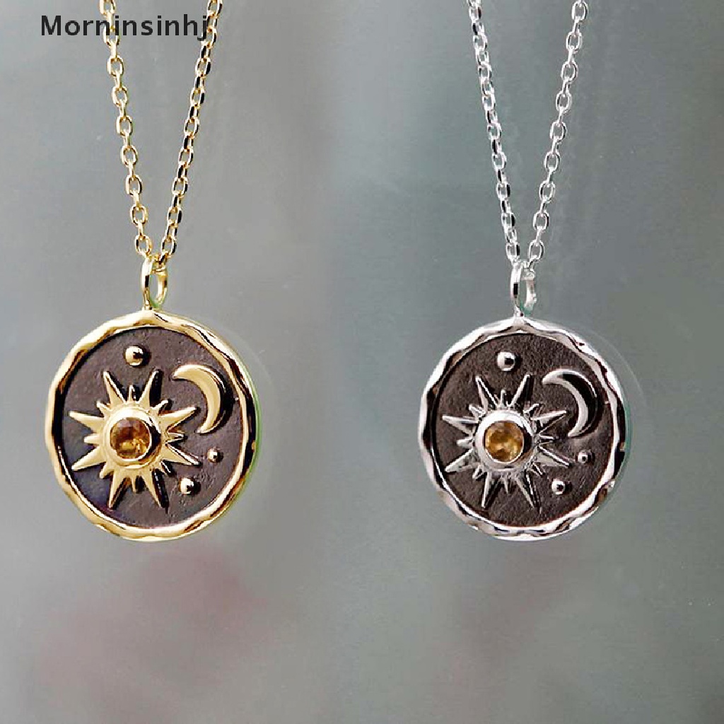 Kalung Liontin Matahari Bulan Bahan Stainless steel Gaya Vintage Untuk Wanita