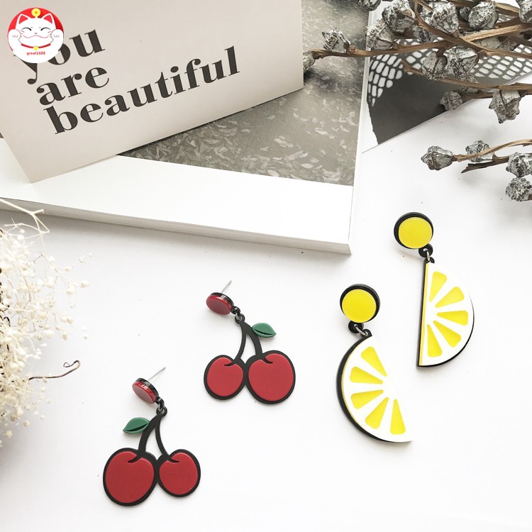 (DDFI) Anting Tusuk Motif Buah Cherry / Lemon / Lemon / Kiwi / Semangka e1d01