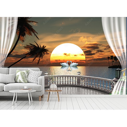 wallbaner custom DINDING Wallpaper jendela pemandangan terbenam matahari