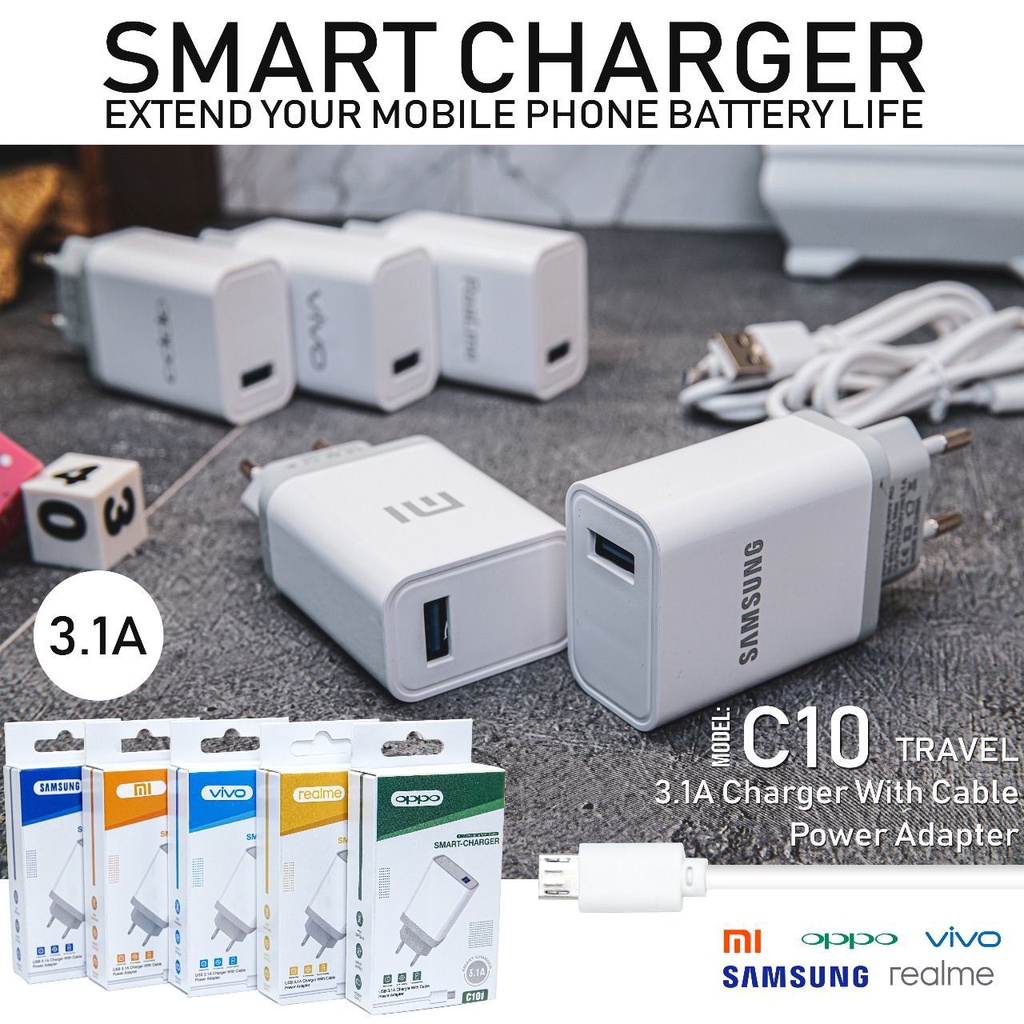 Travel Charger Brand C10 3.1A With Cable Micro USB