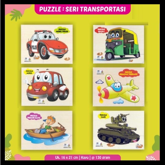 Mainan Edukasi Puzzle Kayu Puzzle Anak Puzzle Transportsi Mobil Polisi Bajaj Pesawat