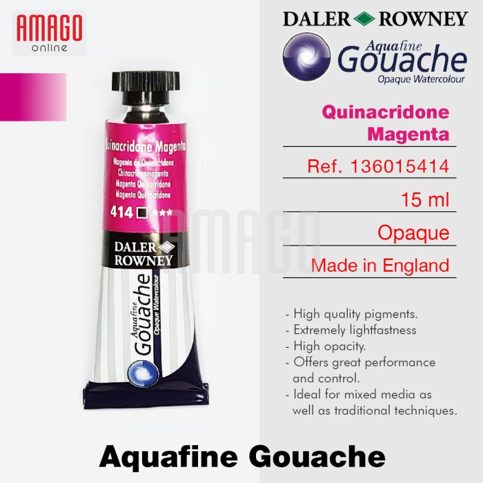 

DALER-ROWNEY Aquafine Gouache Opaque Watercolour 15 ml - Cat Air - QUINACRIDONE MAGENTA 136015414