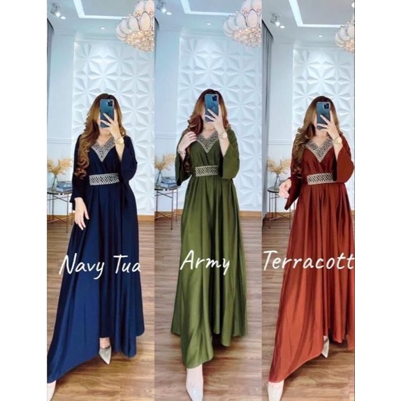 Kaftan Tsamira Renda Free Belt Dress Kaftan Wanita Rayon Twill Jumbo