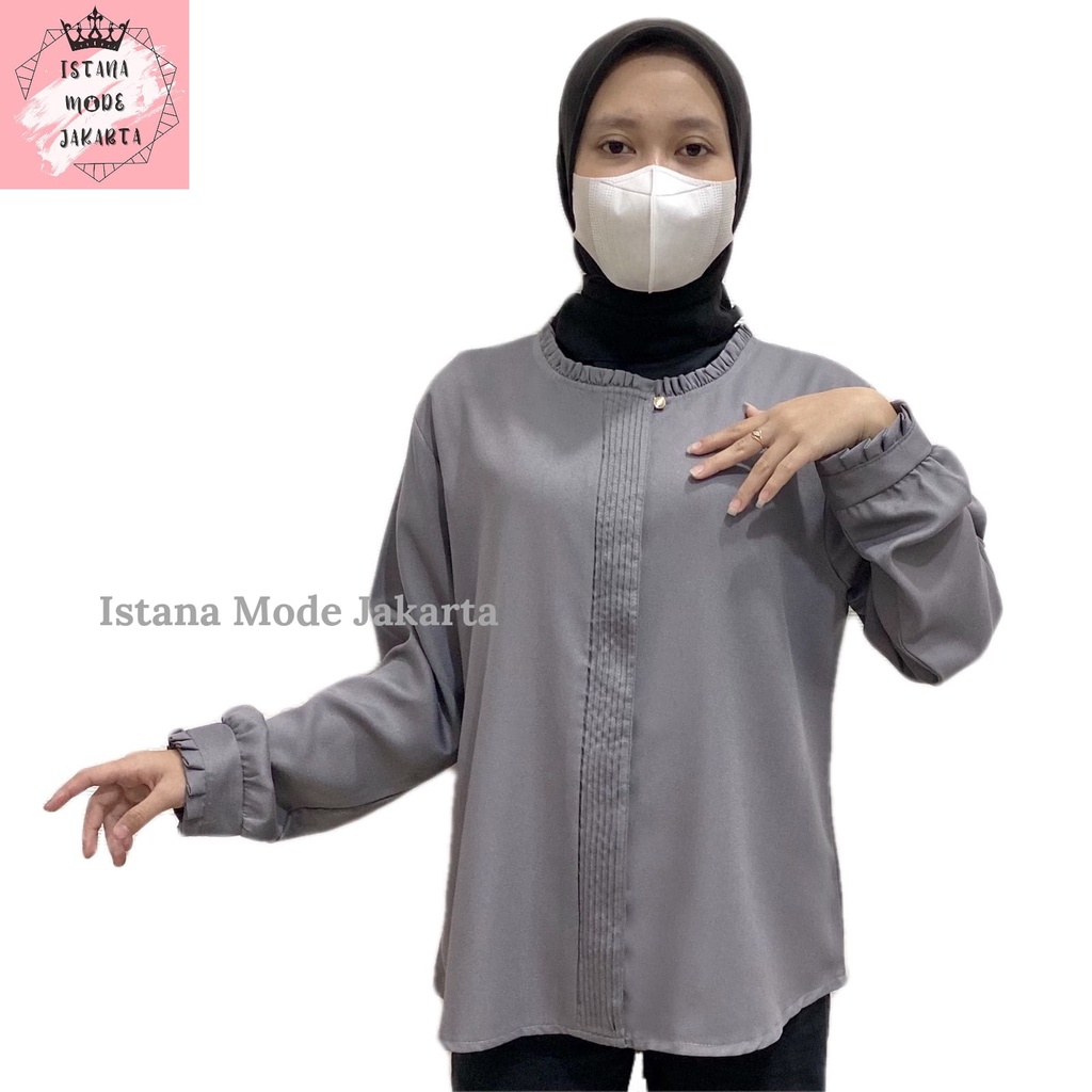 ISTANA MODE JAKARTA Lilac baju atasan wanita terbaru blouse korean style blouse wanita lengan panjang-ABU TUA