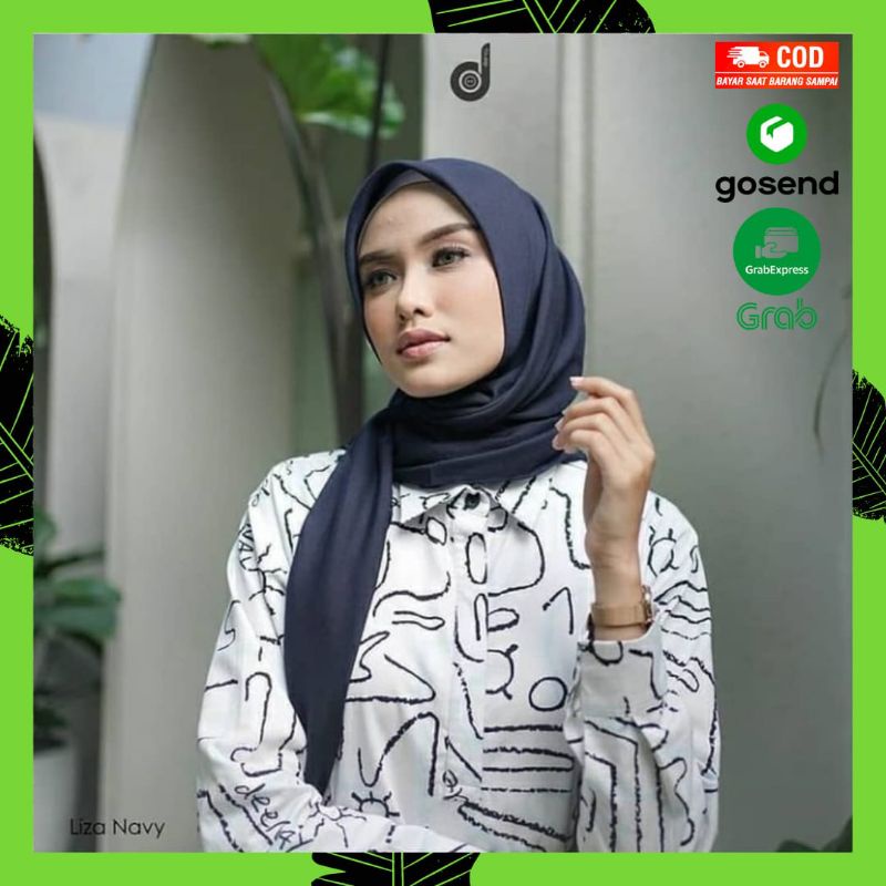 Kerudung Jilbab Hijab Deenay Liza Polos Denay Biru Navy Voal Segi Empat Ori Asli Terbaru