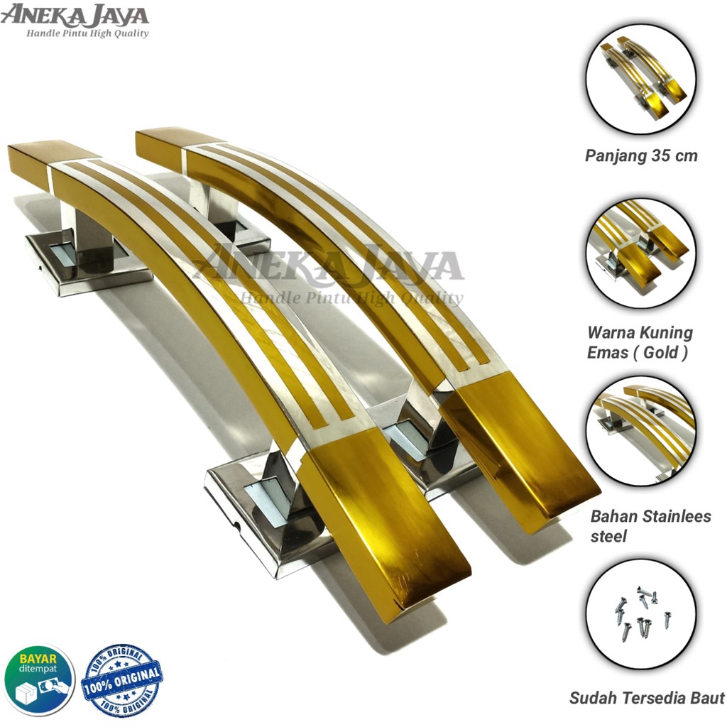 Handle set kunci panjang 35 cm warna kuning emas Gagang Pintu kupu tarung Tarikan pintu rumah mewah