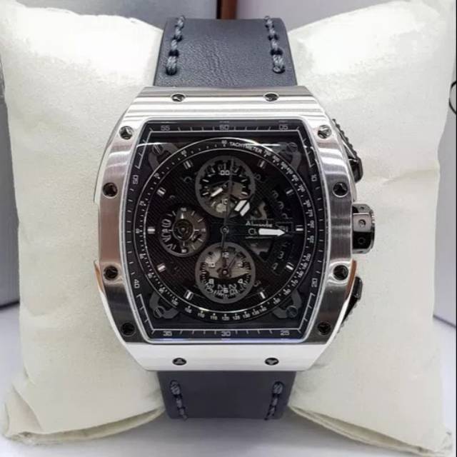 JAM TANGAN PRIA ALEXANDRE CHRISTIE AC 6411 SILVER BLACK BUTTON ORIGINAL RESMI