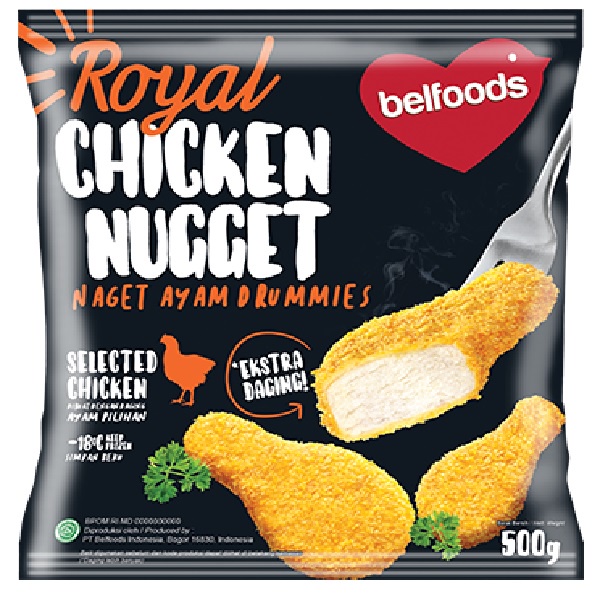 NUGGET DRUMMIES BELFOODS ROYAL 500GR NAGET AYAM BENTUK PAHA HALAL