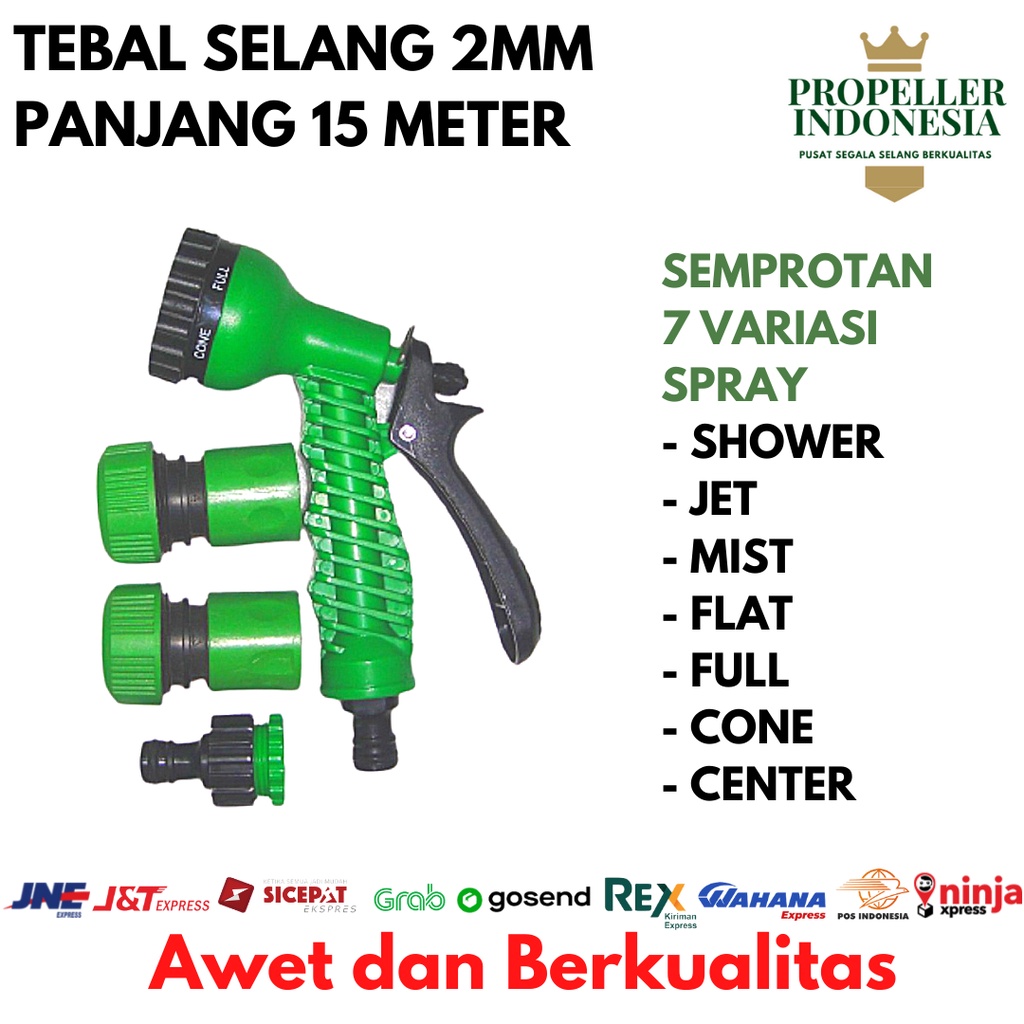 Paket Selang Air Dop dan Semprotan Air Set 5/8 Inch Tebal 2mm 15 Meter