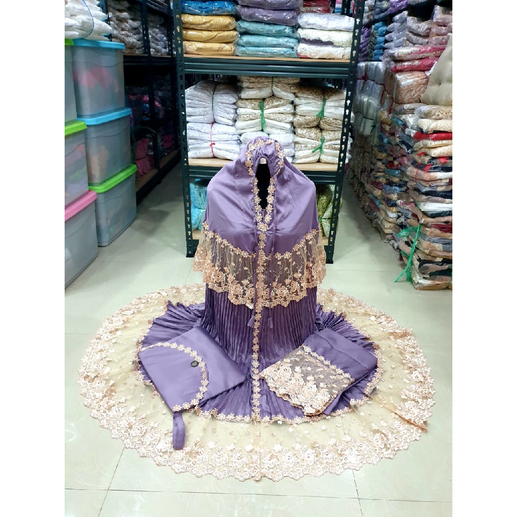 mukena prada plisket renda tile | ungu renda millo | sutra velvet