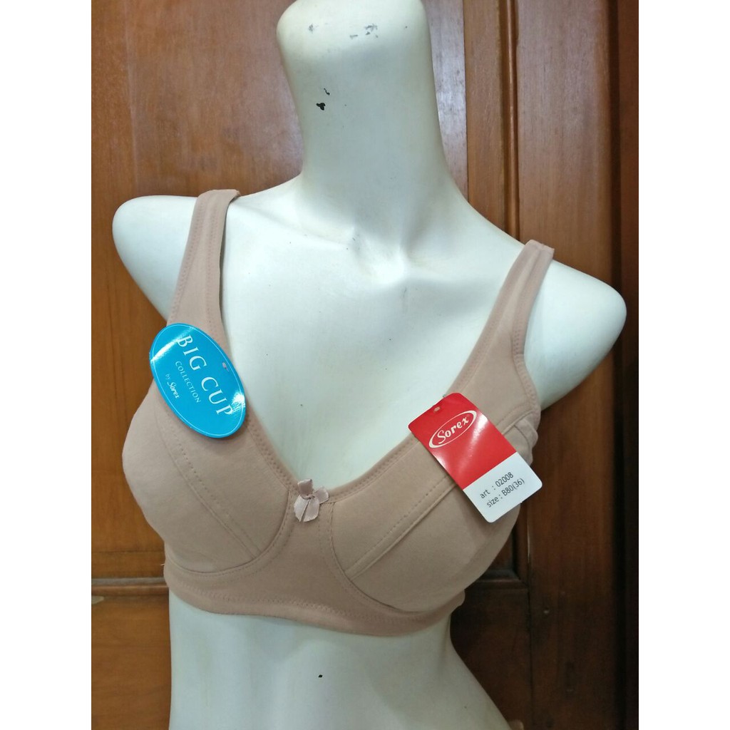 BRA Sorex 02008 busa tipis tanpa kawat big cup size 36 38 40 42 44 bh besar Katun 3 kait BTK