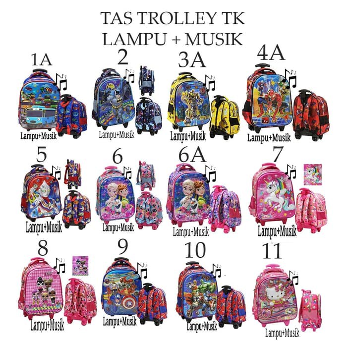 Fl53 Tas Troley Anak Tk Mobil On The Road Cars Tayo Lol Pony H HM488 New Murah Tk Lampu + Music Tayo